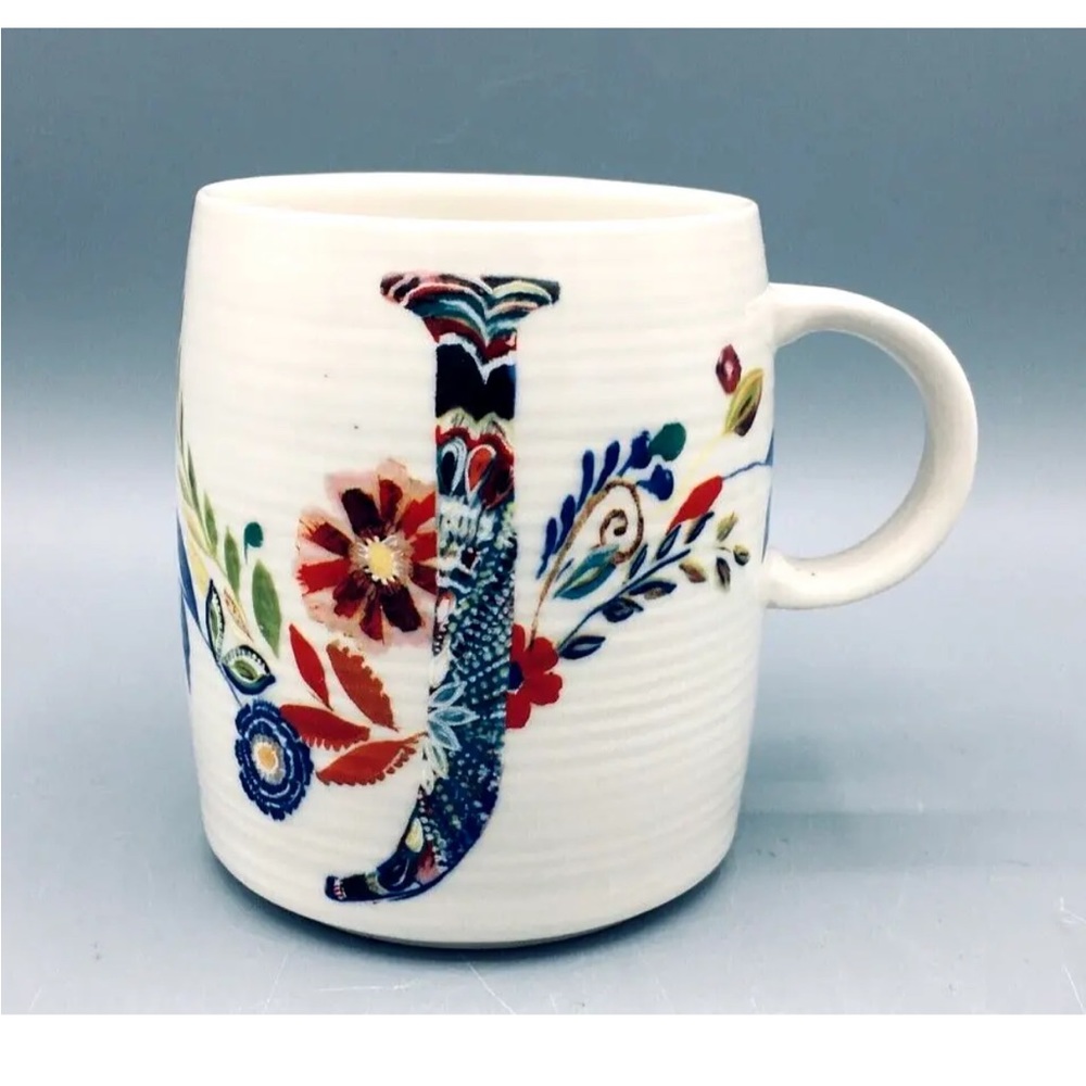 Anthropologie Starla M Halfmann Ceramic Cup Mug with Initial 'J '
